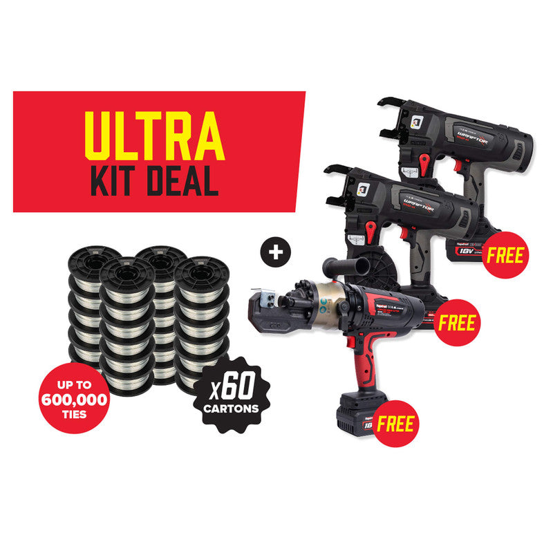 Rapidtool Wraptor 60 Kit - Free 1 X BRC-20X Cordless Rebar Cutter + Free 2 X Wrap-44 Rebar Tier + 60 X WGW-1 Galv Wire Cartons - WGW-60A