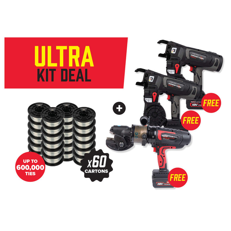 Rapidtool Wraptor 60 Kit - Free 1 X BSC-18X Cordless Rebar Cutter + Free 2 X Wrap-44 Rebar Tier + 60 X WGW-1 Galv Wire Cartons - WGW-60B