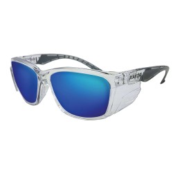 Maxisafe Rayzr Safety Glasses with microfibre bag - Clear Frame with Blue Mirror Lens - ERZ360