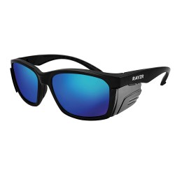 Maxisafe Rayzr Safety Glasses with microfibre bag - Black Frame with Blue Mirror Lens - ERZ361