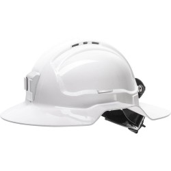 Maxisafe White Broadbrim hard hat with plastic miners bracket / rear lead strap - HBB57RH-PLV-WH
