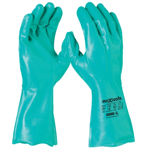 Maxisafe Green Nitrile Chemical 33cm Medium Glove GNF127-08