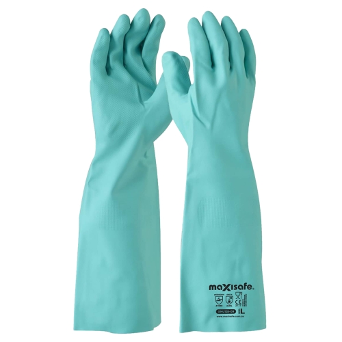 Maxisafe Green Nitrile Chemical 45cm Medium Glove GNU128-08
